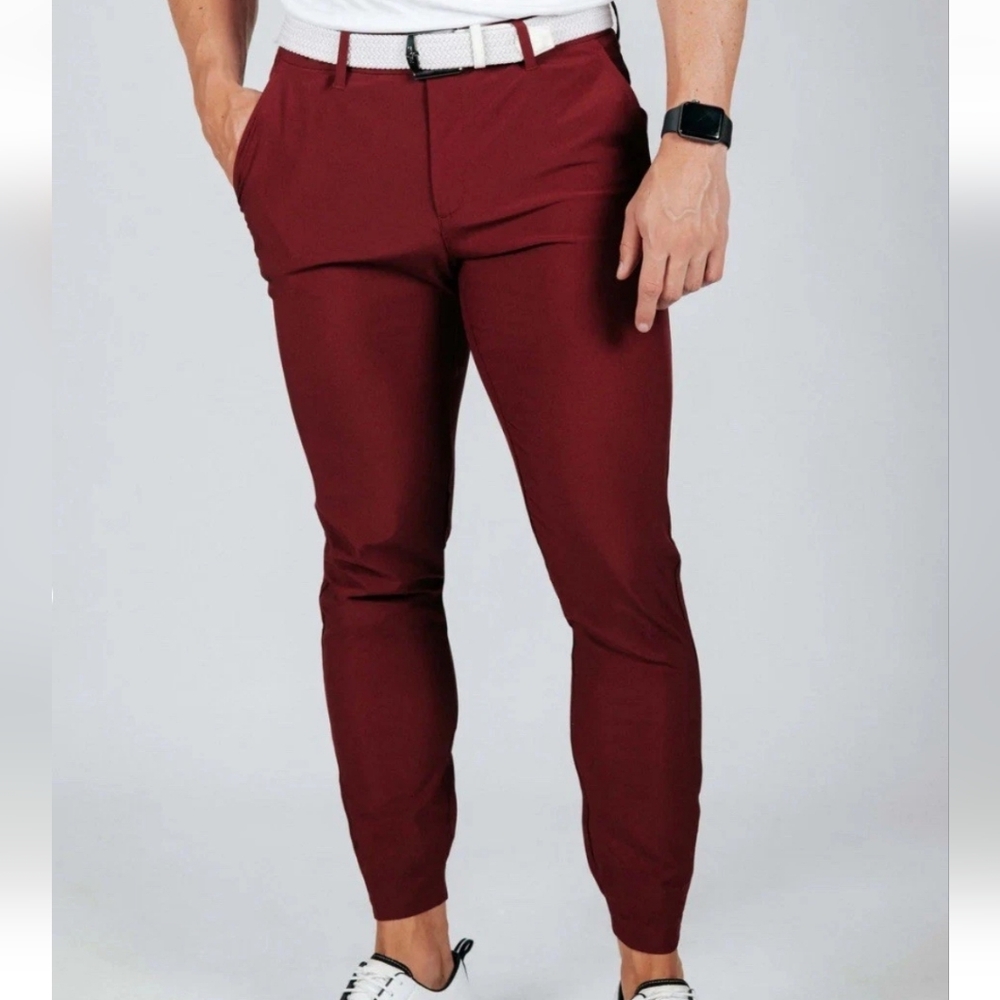 Primo Golf Men's Sz 28 Short Burgandy  Tapered Ankle Zip Stretch Jogger Pant